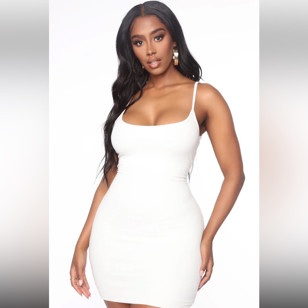 Fashion Nova: Sidewalk Strut Ribbed Mini Dress - Ivory